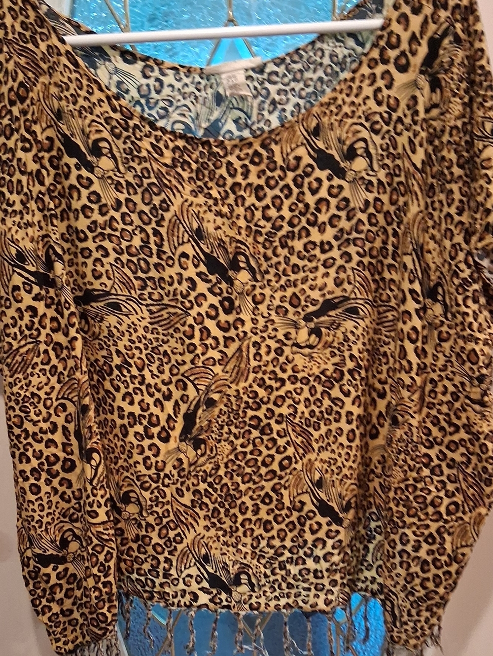 Leopard Print Fringe Hem Women's Top - Brown